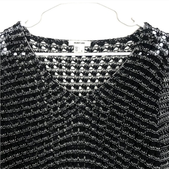 Helmut Lang Small Black White Open Knit Color block Sweater Linen V-neck Y11 - Picture 3 of 6